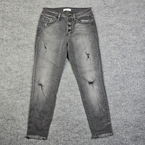 KanCan Denim - KanCan Mid Rise Ankle Skinny Jeans Women 26 Black Distressed Button Fly Mid Rise